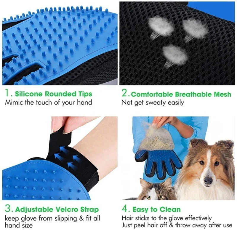 Gant de toilettage en laine pour chat et chien, brosse démêlante, peigne, accessoire de massage