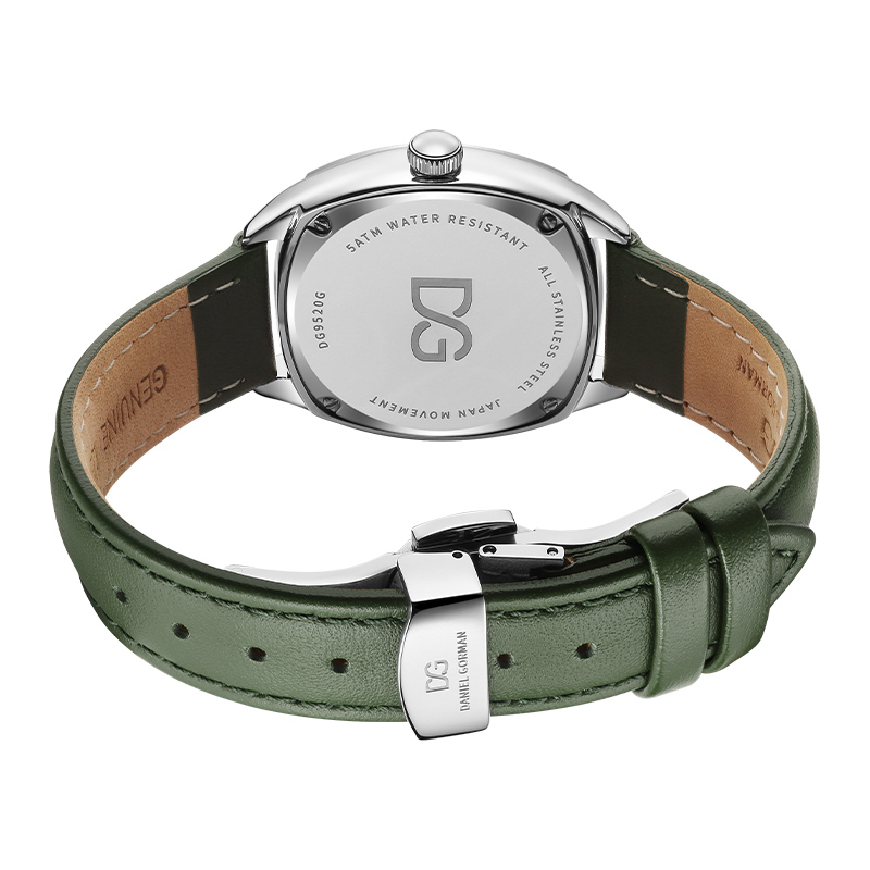 Daniel Gorman DG9520 Moda Relógios de Quartzo Luxo Verde Pulseira de Couro Genuíno 5 ATM À Prova D 'Água Relógio Masculino Casal Relógio de Pulso