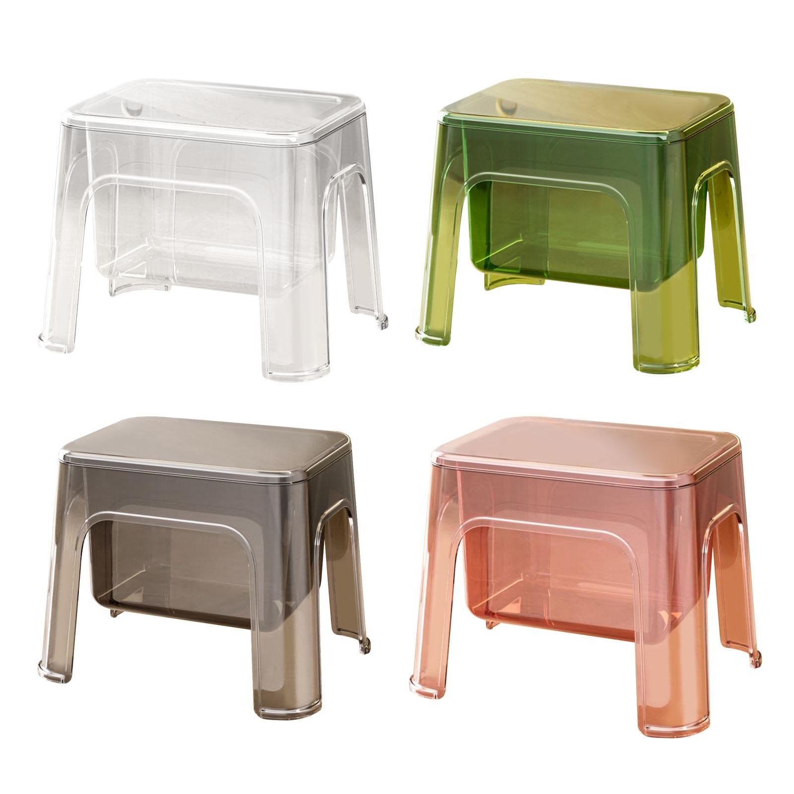 Step Stool Storage Ottoman Stable Foot Rest Stool Transparent Footstool Shoe Changing Stool for Household Laundry Living Room