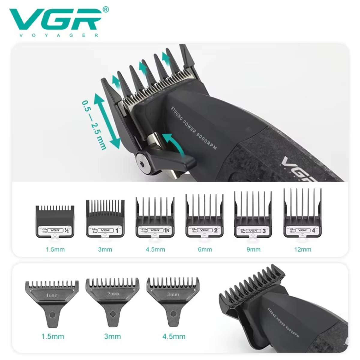 VGR Hair Trimmer Professional Clipper Adjustable Hair Cut Machine Electric Clipper 9000 RPM Cordless Hair Trimmer for Men V-640