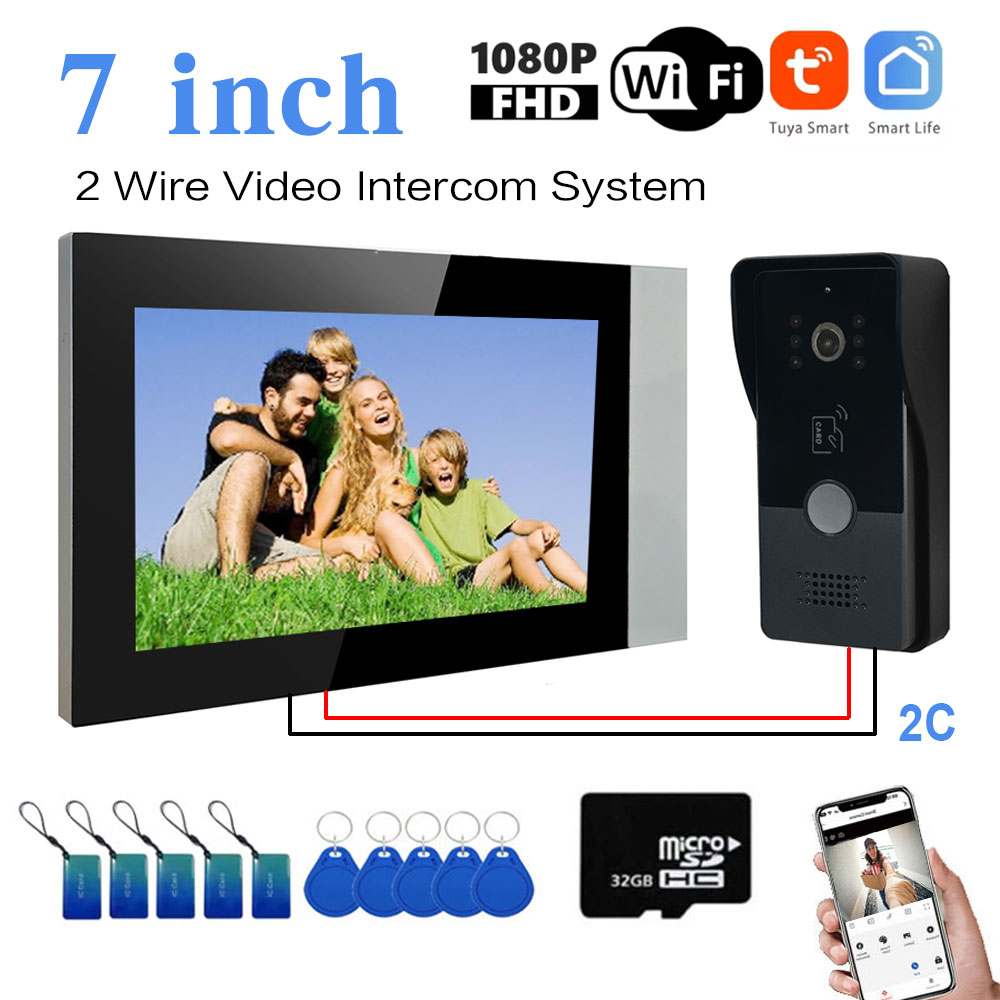 Maison intelligente Tuya sans fil Wifi interphone vidéo 1080P visiophone 7 "couleur écran tactile sonnette système d'interphone vidéo à deux fils