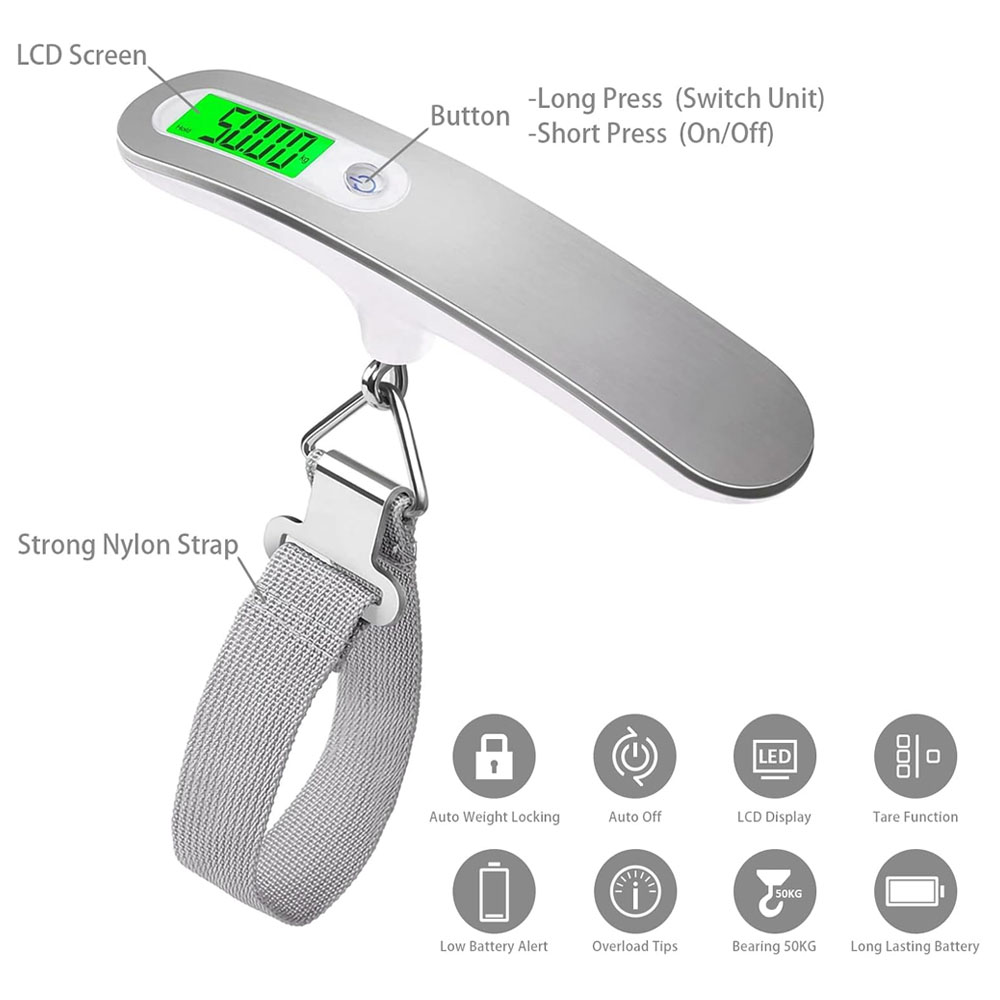 Báscula de peso Digital portátil para equipaje, 110Lb/50Kg, pantalla LCD, maleta electrónica de bolsillo, báscula de viaje, herramienta de peso para equipaje