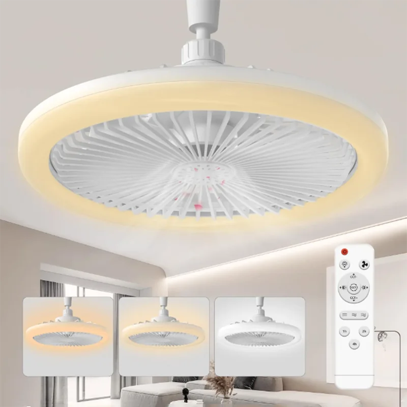 Moderno piccolo ventilatore da soffitto luce E27 LED D25cm telecomando intelligente ventilatori camera da letto lampada studio cucina decorazione della casa