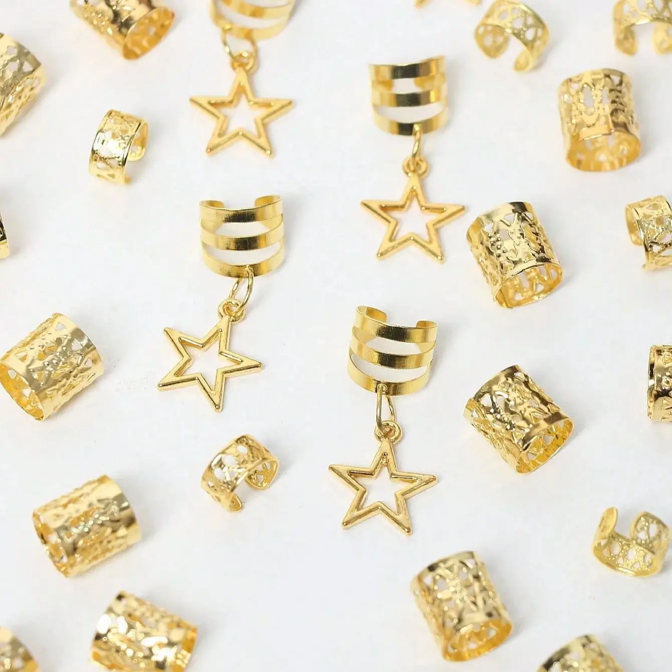 36pcs Star Decor DIY Hair Ring Accessories ,Beads Hair Braid Rings Clips Dread Locks Hair Braiding Wig accessories decoration