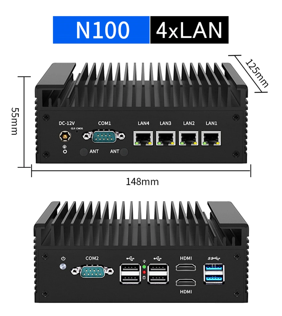 Firewall Mini PC 12. Generation Intel i3 n305 n100 Soft Router 4x i226-v 2,5g DDR5 2 * com 2 * HDMI Industrie computer effiziente Kühlung