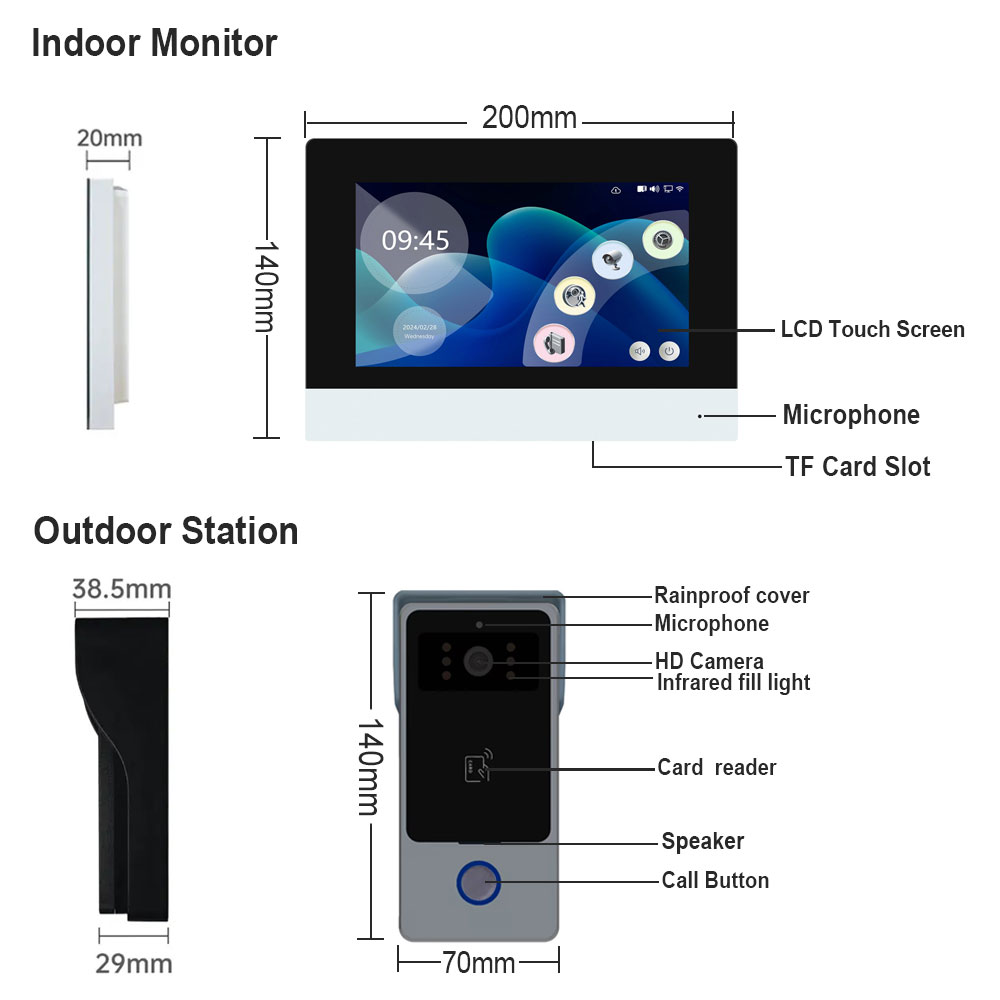 Visiophone intelligent Tuya Wifi 1080P, 2 fils, interphone vidéo pour maison intelligente, moniteur tactile 7 pouces, sonnette vidéo, caméra de porte, système de sécurité