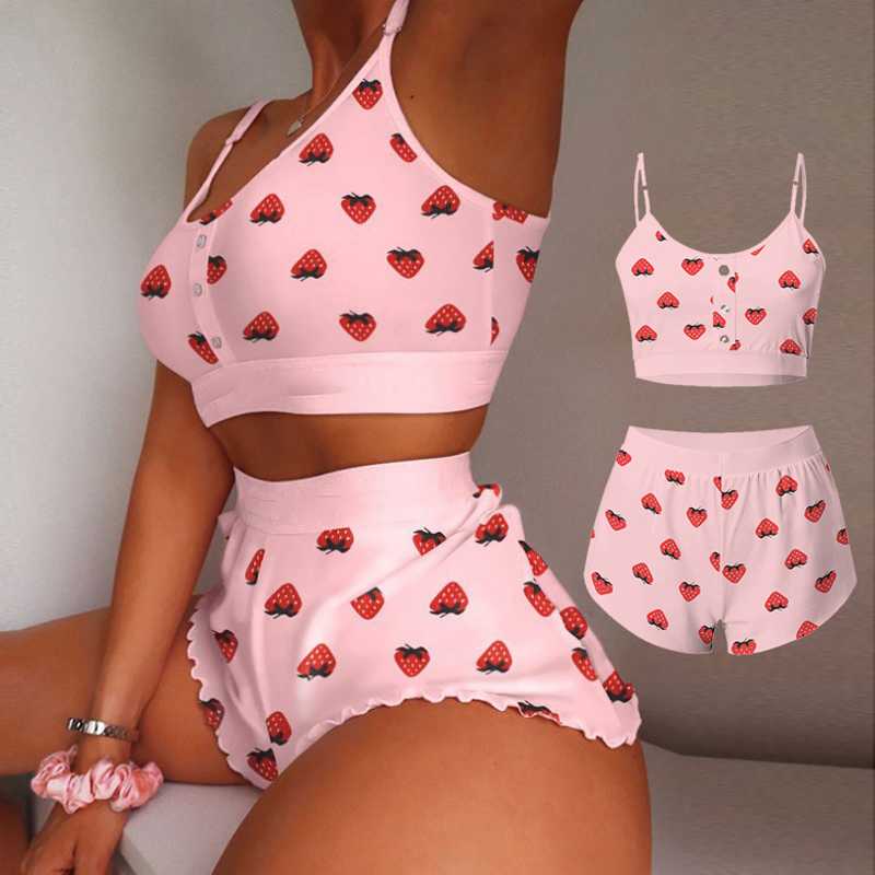 2-teiliges Set für Damen, Pyjama-Shorts, Anzug, mehrere Aufdrucke, Unterwäsche, sexy Dessous, Unterhemden, Tanks, Nachthemd, Damen-Loungewear, Homewear