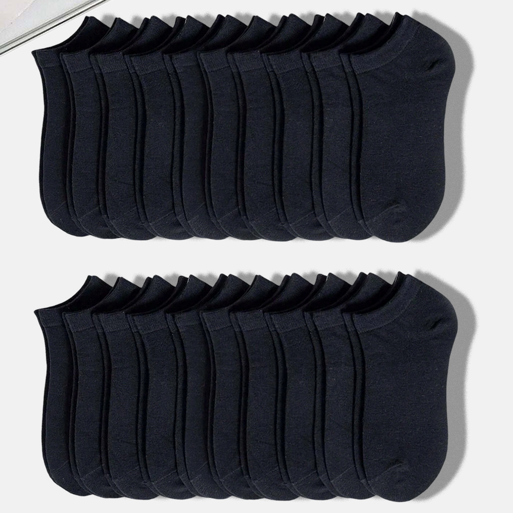 20 Pairs Men Solid Black Ankle Socks Anti Odor Antibacterial Breathable High-quality Simple Fashionable Versatile Casual Socks