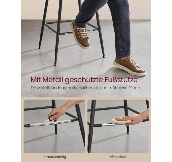VASAGLE Barhocker (Set, 2 St), ergonomische Rückenlehne, Kunstleder