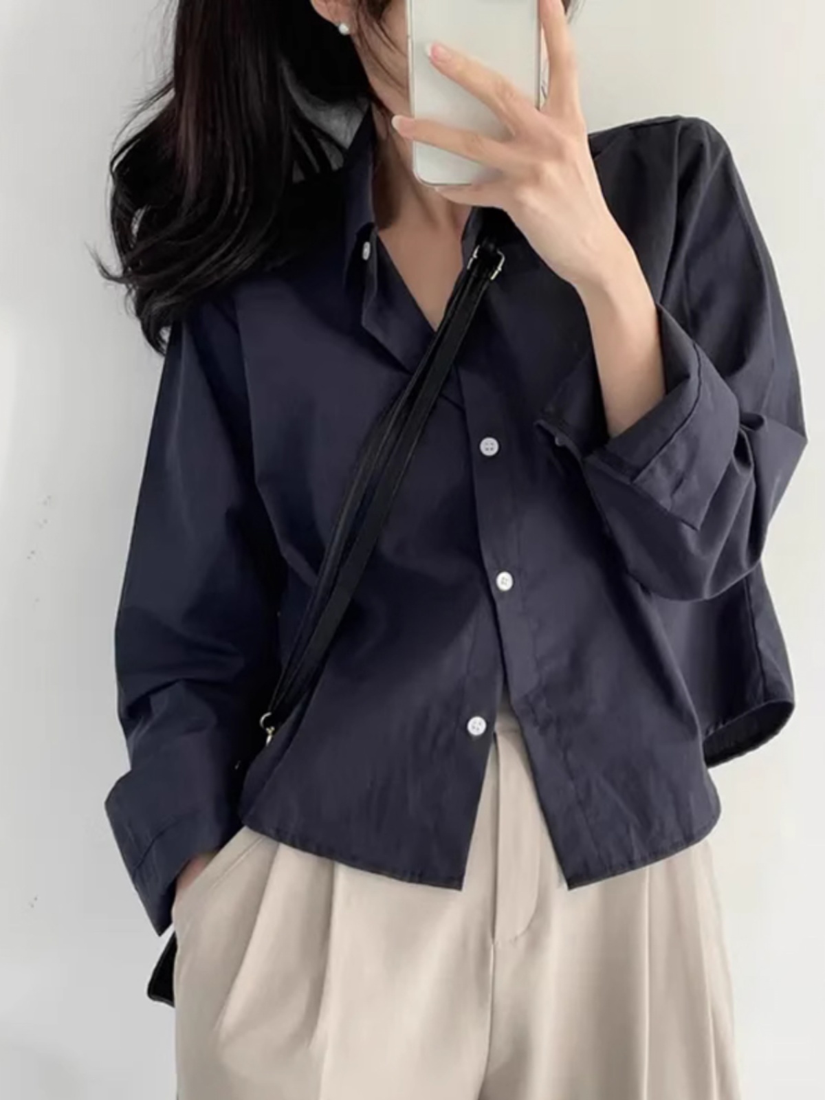 White Short Sleeveless Polo Collar Shirt for Women Spring Autumn Loose Fit Korean Sle Long Sleeve Single Button Ladies Top