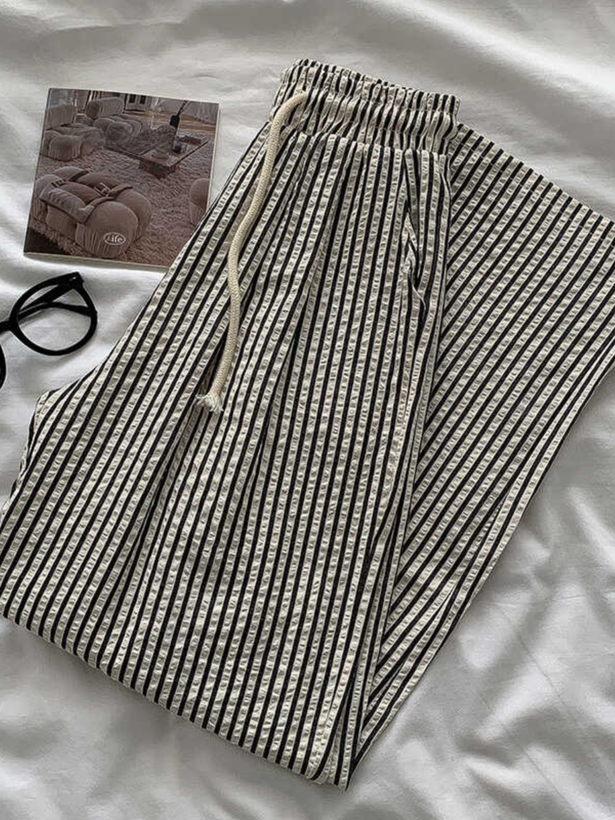 Korean Laid-ba Striped Drapey Casual Pants Women's Summer High Waist Versatile Thin Straight Long Trousers Commute Sle