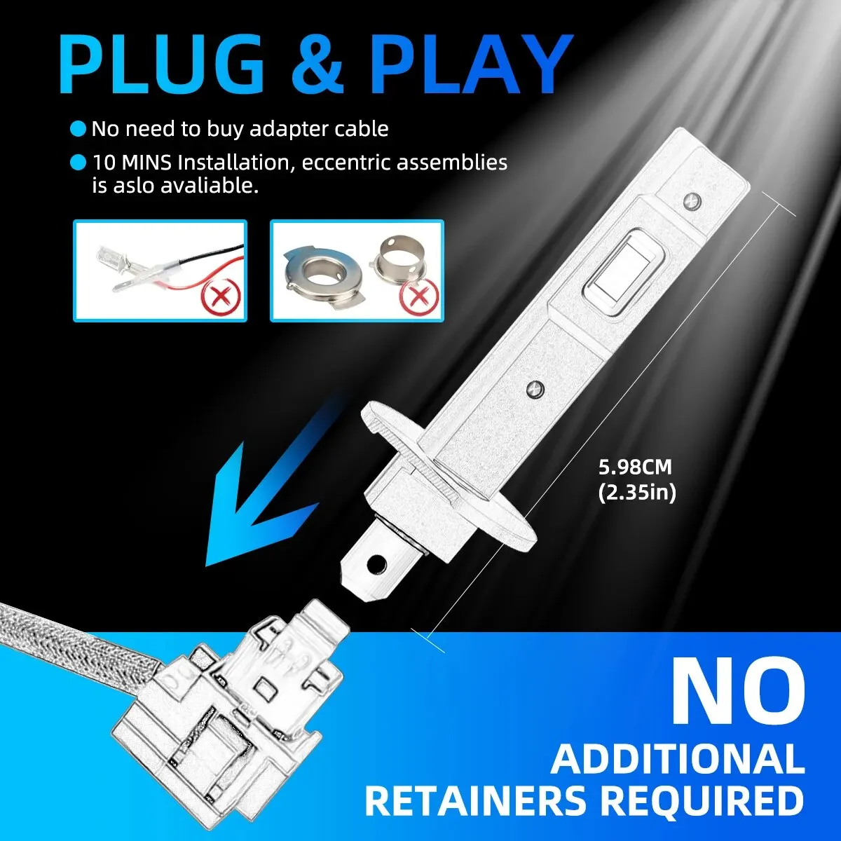 หลอดไฟหน้า LED H1 12000LM 2ชิ้นชิป3570 CSP สีขาวสว่างมากสำหรับไฟหน้ารถไฟตัดหมอกสากลแบบไม่มีพัดลม