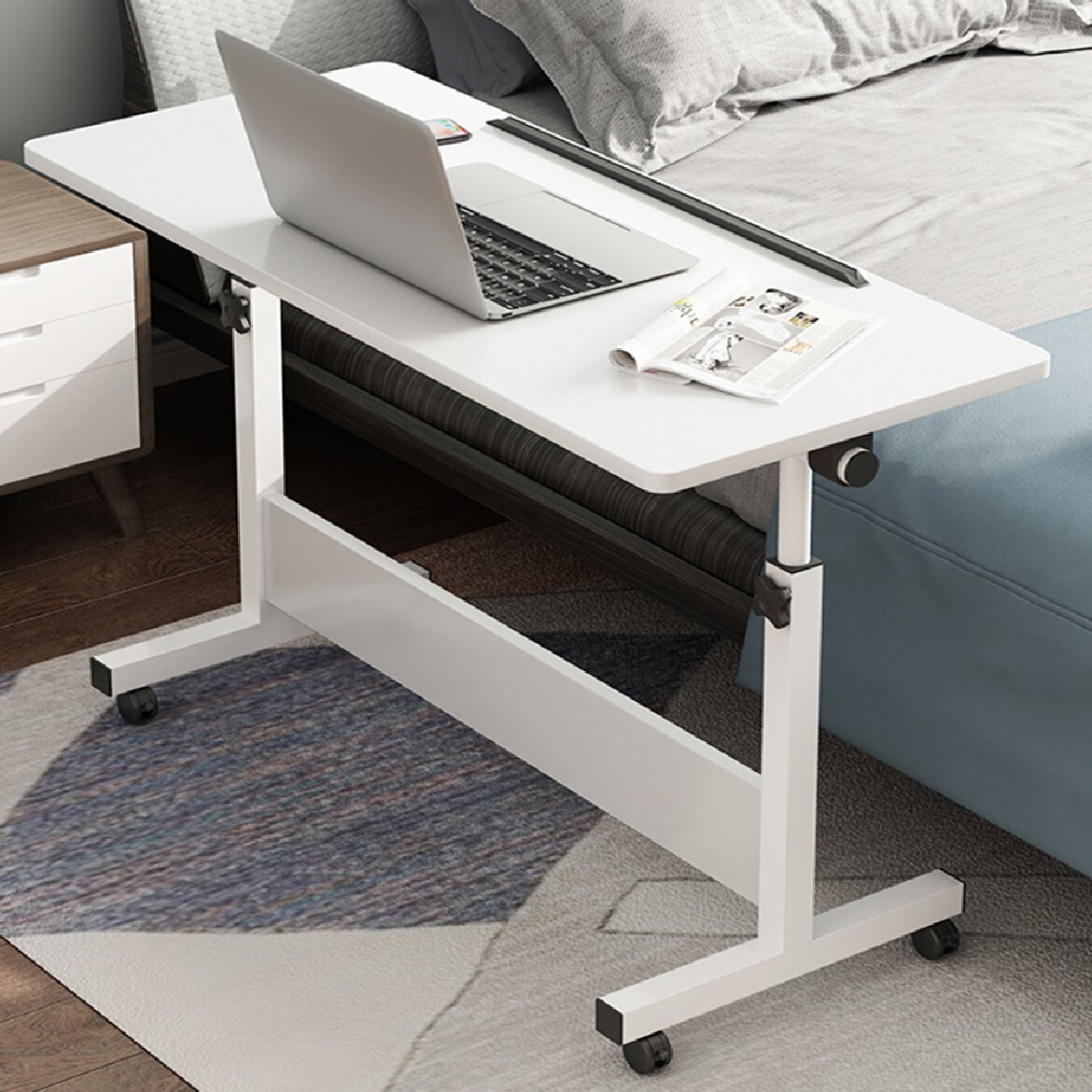 Rolling Desk Adjustable Height,Rolling Computer Cart,Portable Laptop Desk,Small Adjustable Home Office Desk,Rolling Laptop Desk