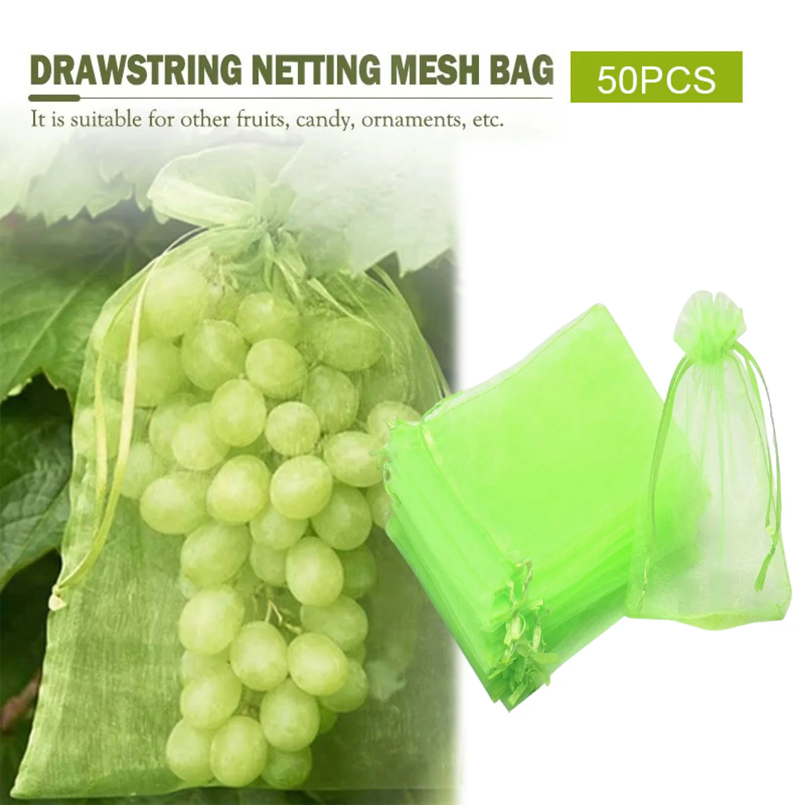 50PCS Sacchetti di protezione per frutta Sacchetti di rete da giardino anti-uccelli Borsa a rete per uva fragola Plante Copertura per rete per verdure Attrezzo da giardino