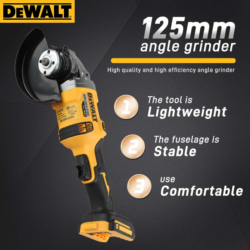 Dewalt dcg414 moedor de ângulo sem escova 125mm metal/madeira/tubo corte carga polimento moedor ferramenta elétrica apenas ferramenta