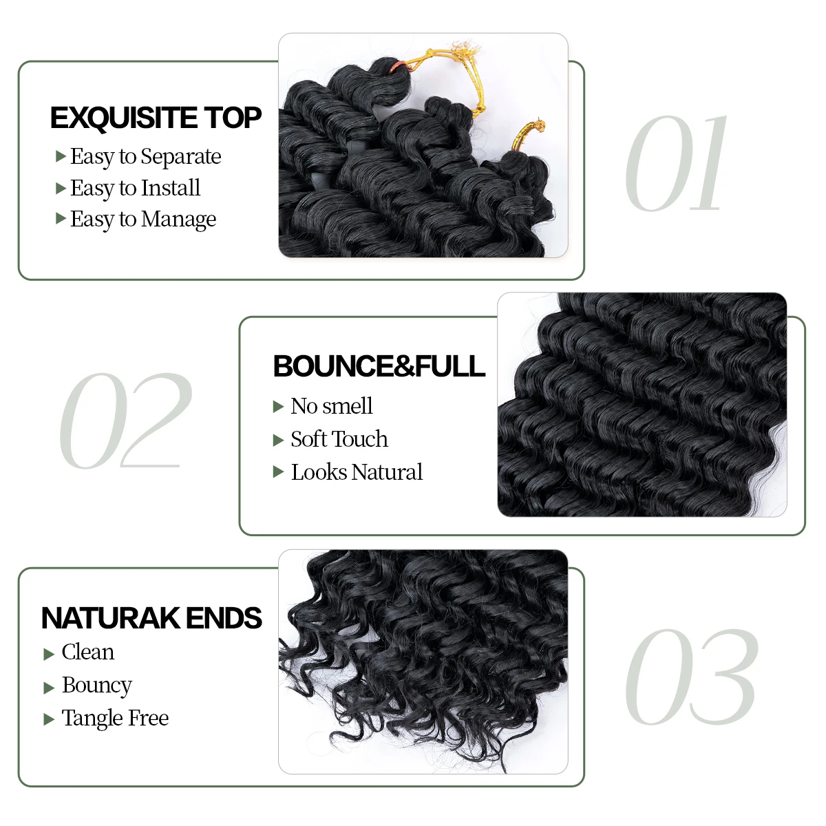 Tief gewelltes Twist-Häkelhaar, Boho-Zopfhaar, synthetisches lockiges Haar, Häkelzöpfe, Hochtemperaturfaser-Flechthaarverlängerungen