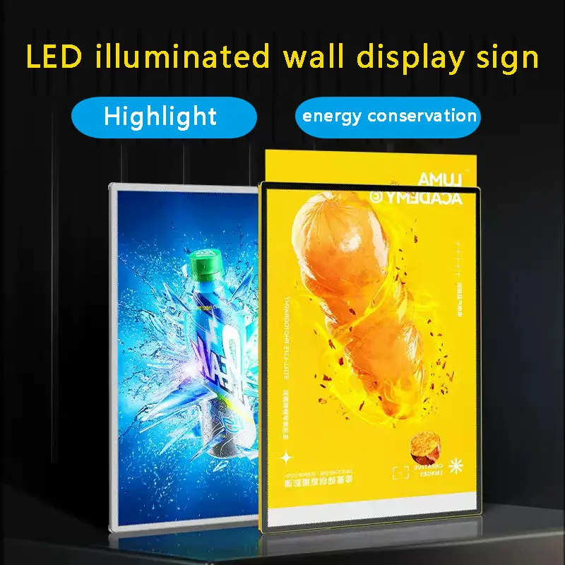 Advertising board A2/A3/A4 poster display ultra-thin LED advertising lightbox menu board tempered glass aluminum alloy frame