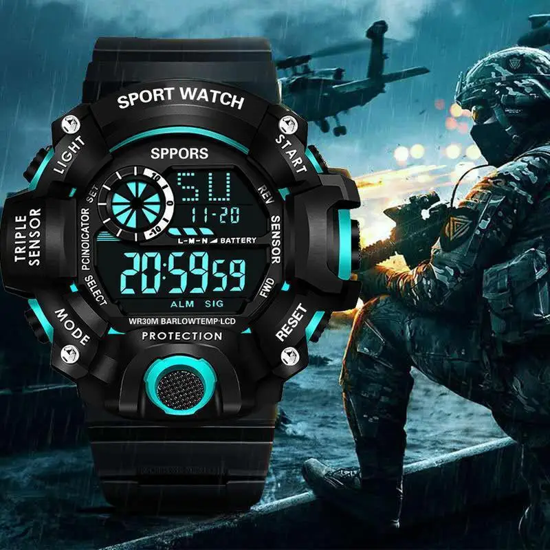 Estilo meninos esportes relógios display duplo digital led eletrônico relógios de pulso de quartzo para crianças