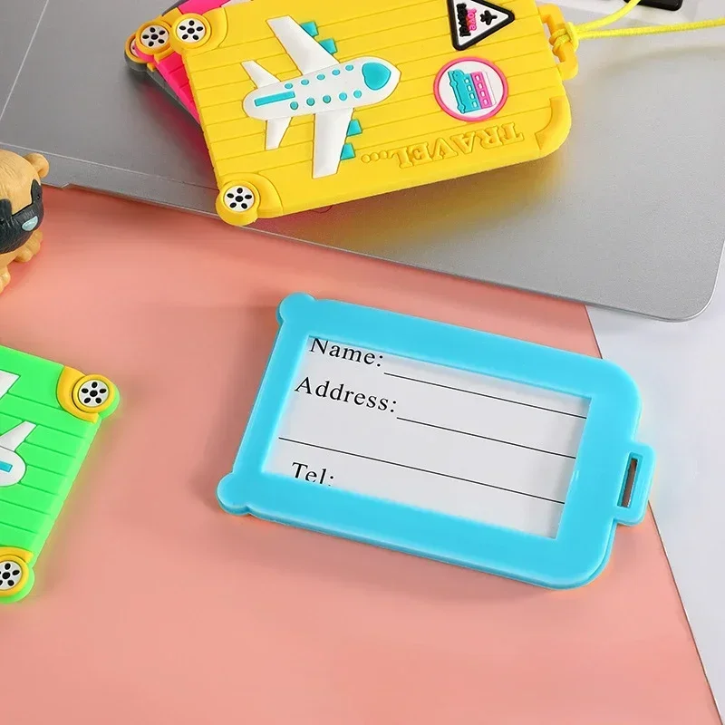 Etiquetas de bagagem em pvc, acessórios de viagem, etiquetas de mala de silicone, estilo fashion, etiqueta de viagem portátil, suporte de endereço de identificação