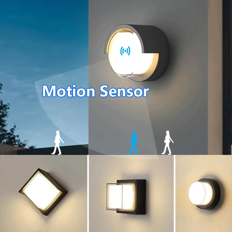 LED Wall Lamp Modern Motion Sensor Indoor/Outdoor AC85-265V 6W 12W Wall Light Waterproof IP66 For Garden Street Path Decoration