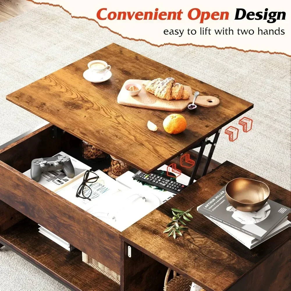 41.7" Lift Top Coffee Table with Hidden Compartment and Storage Cabinet, Wood Center Table for Living Room