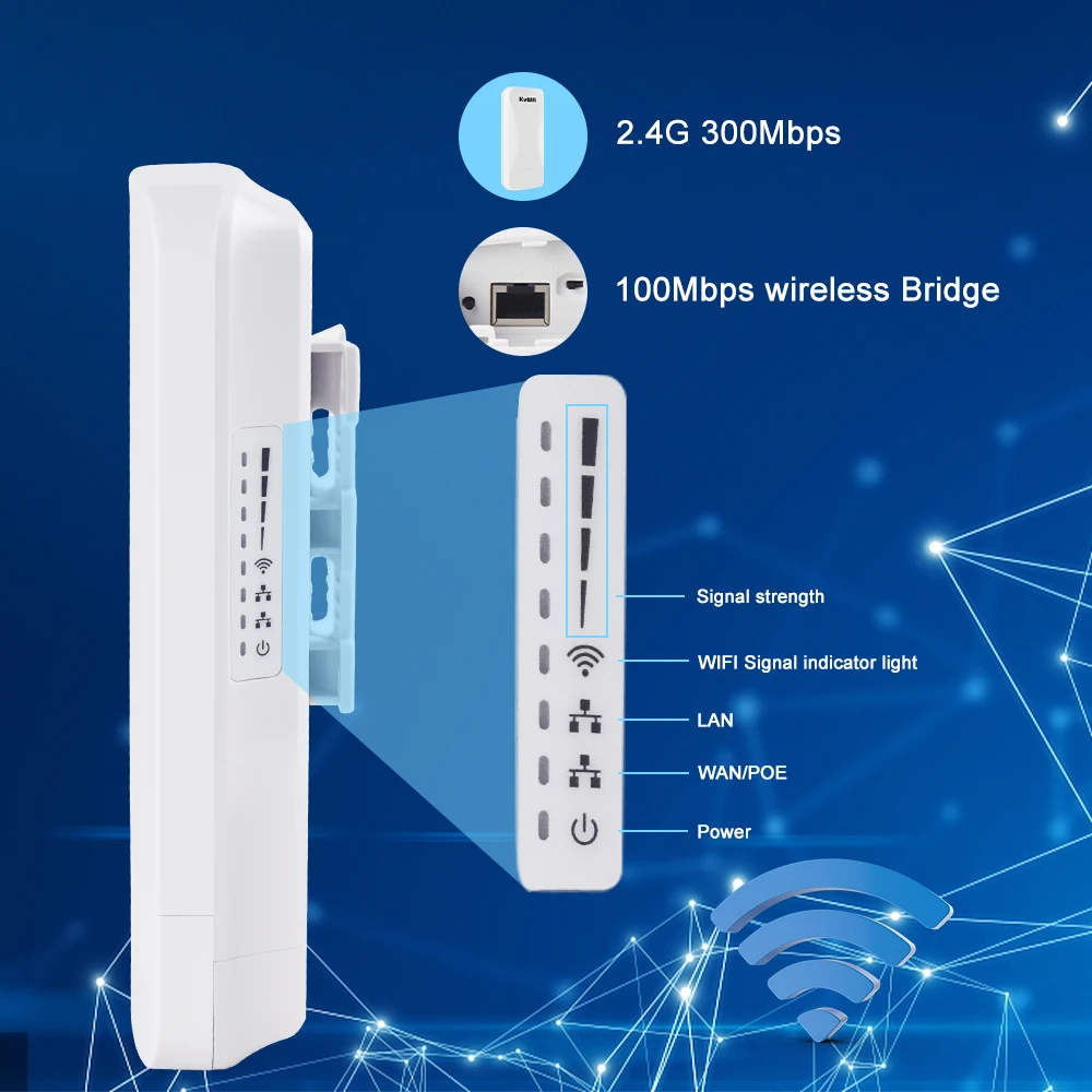 KuWFi Powerful Wifi Repeater 300Mbps Long Range WifiRouters Wireless Bridge 2.4Ghz Wifi Coverage Point to Point 1KM for Camera