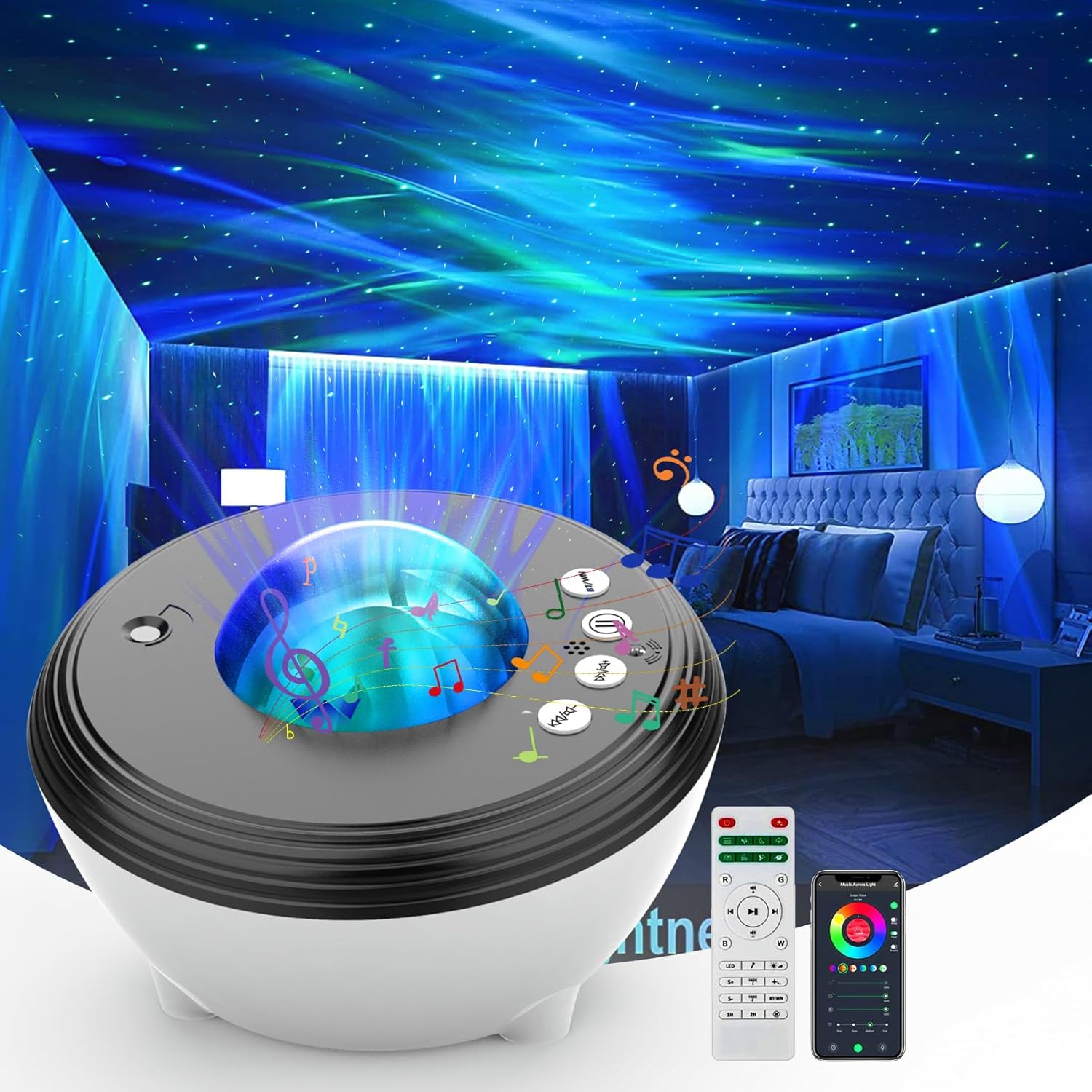 Projetor de estrela Northern Light Aurora Projetor com função Bluetooth e controle remoto Projetor de luz Galaxy para crianças e adultos