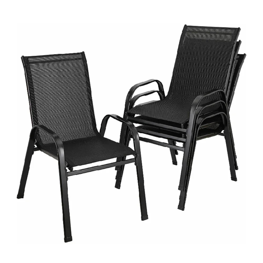 4 Stück Gartens tühle Stahl-Eisen Teslin Stoff Klapp balkon mit hoher Rückenlehne Campings tuhl Outdoor Sitzgruppe schwarz