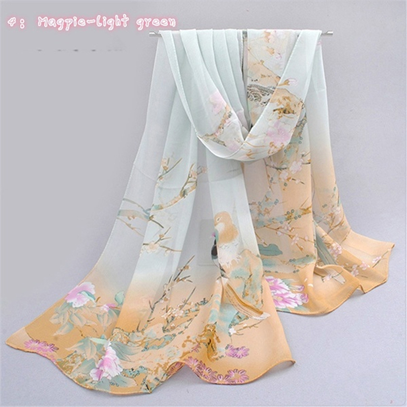 Women's Chiffon Scarf Fashion Casual Butterfly Branch Pattern Long Shawl Versatile Elegant Simple Retro Scarf for Female