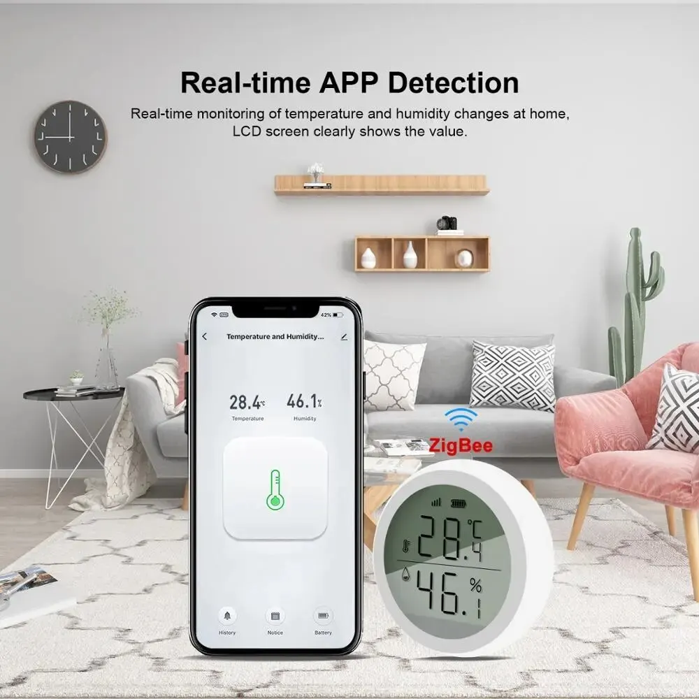 Tuya Smart ZigBee Thermometer Hause Innen Temperatur Und Feuchtigkeit Sensor Mit LCD Display APP Sprachsteuerung Alexa Google Hause