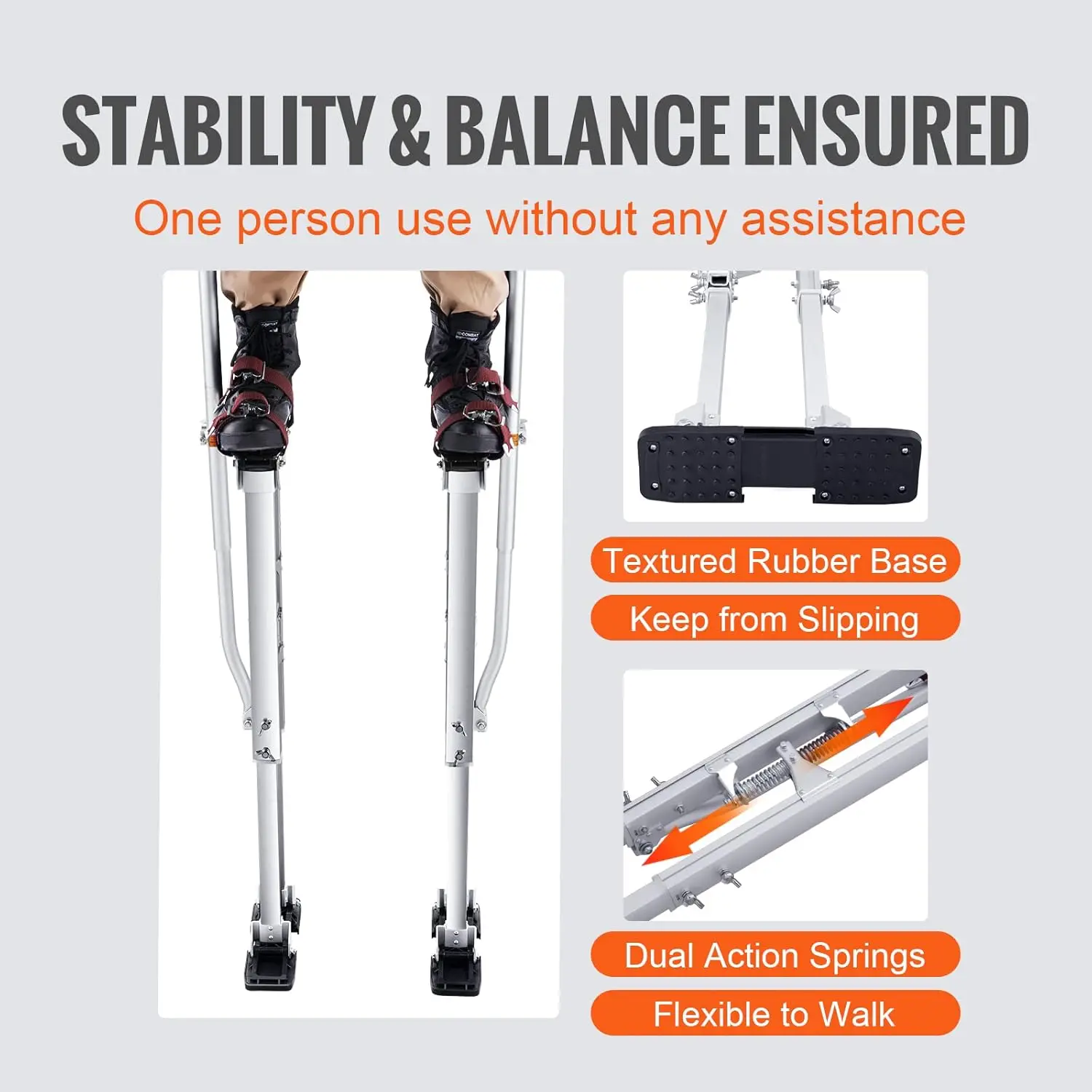 Drywall Stilts, 36''-50'' Adjustable Aluminum Tool Stilts with Protective Knee Pads, Durable and Non-Slip Work Stilts for