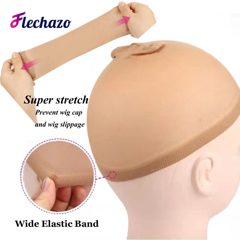 ハロウィン用の快適なウィッグキャップ、ストッキングヘアネット、小と大きな頭に適合、茶色と黒、1パック2個