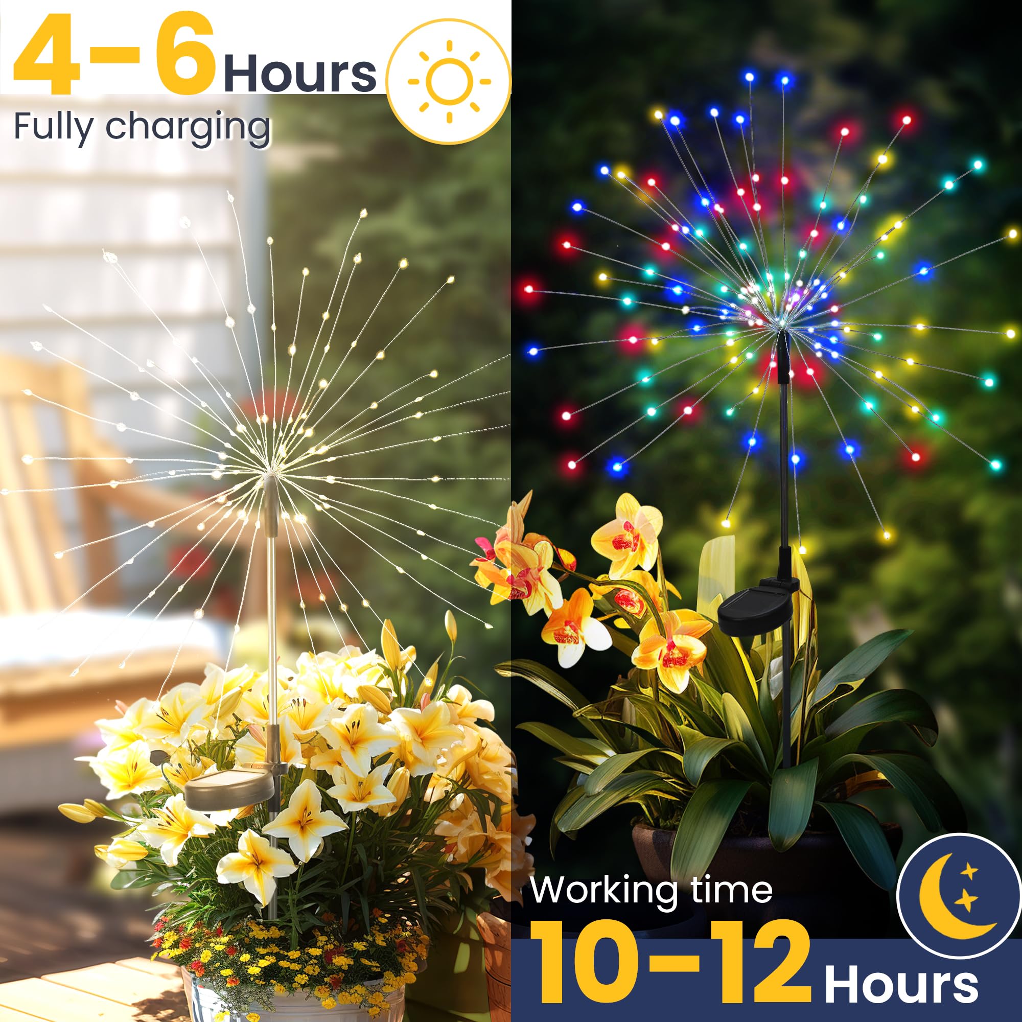 60/90/150/200 LED Solar Fireworks Lights Outdoor Decorative Multicolor Starburst Waterproof Lamps with 8 Modes for Garden Path