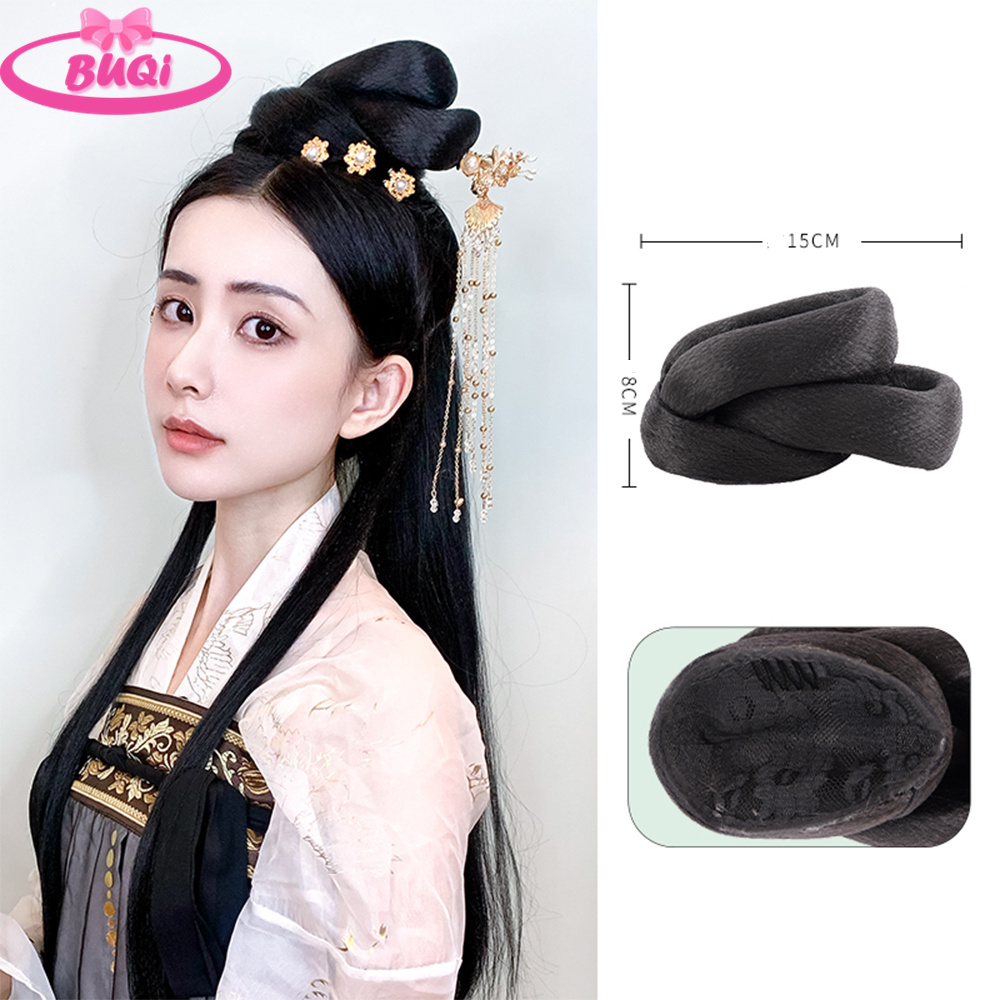 Hanfu cosplay cabelo chinês antigo peruca chignon sintético falso hanfu cabelo bun princesa chinesa cosplay extensões de cabelo