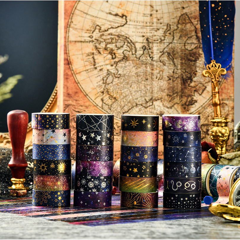 6 個または 12 個星空和紙テープスクラップブッキング用品箔装飾粘着テープわしたテープ日記装飾和紙テープ