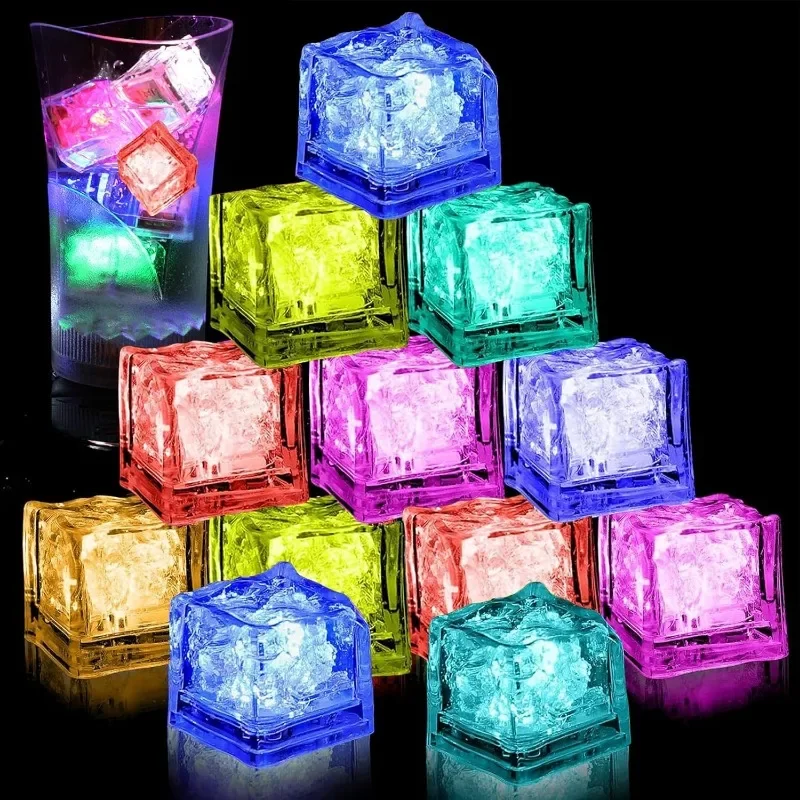 6 uds. De cubitos de hielo luminosos LED, luz con Sensor de luz colorida brillante para niños, baño, fiesta, Bar, copa de vino, decoración de agua, luz nocturna para Festival