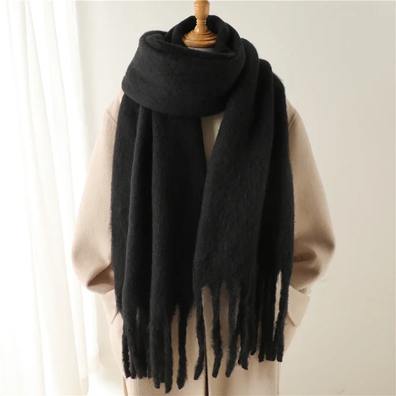 Winter Sjaal voor Vrouwen Kasjmier Warm Effen Pashmina Deken Wraps Vrouwelijke Dikke Zachte Bufanda Grote Kwastje Sjaal Lange Poncho Echarpe