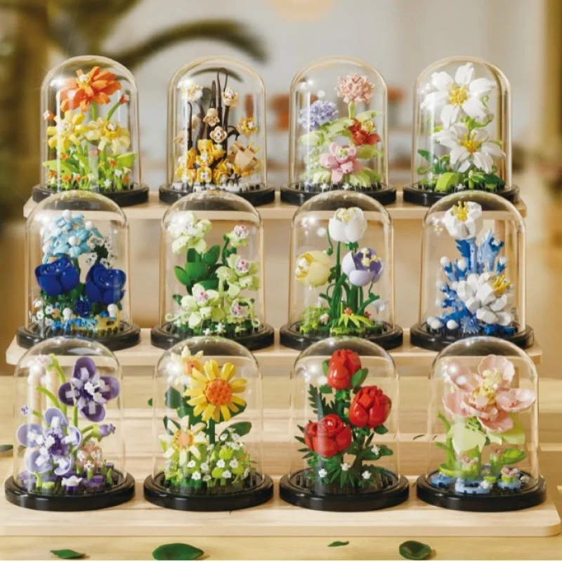 Bloemboeket Bonsai Bouwstenen Kunstmatige Plastic Plant Stofkap Micro Model Woondecoratie Speelgoed Voor Kind Verjaardagscadeau