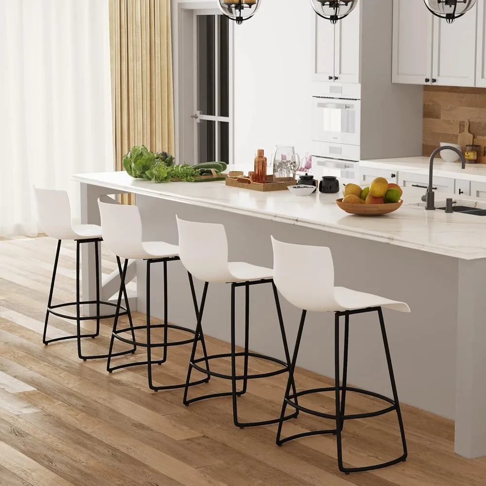 Modern Swivel Bar Stool Set of 4 - Counter Height, Plastic Back, 24" Metal Frame