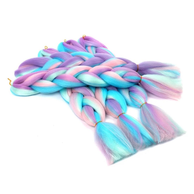 24 Zoll synthetische lange Zopf-Haarverlängerung, Jumbo-Haar, Ombre, mehrere Regenbogen-Farbmischung, Häkelhaar für Frauen
