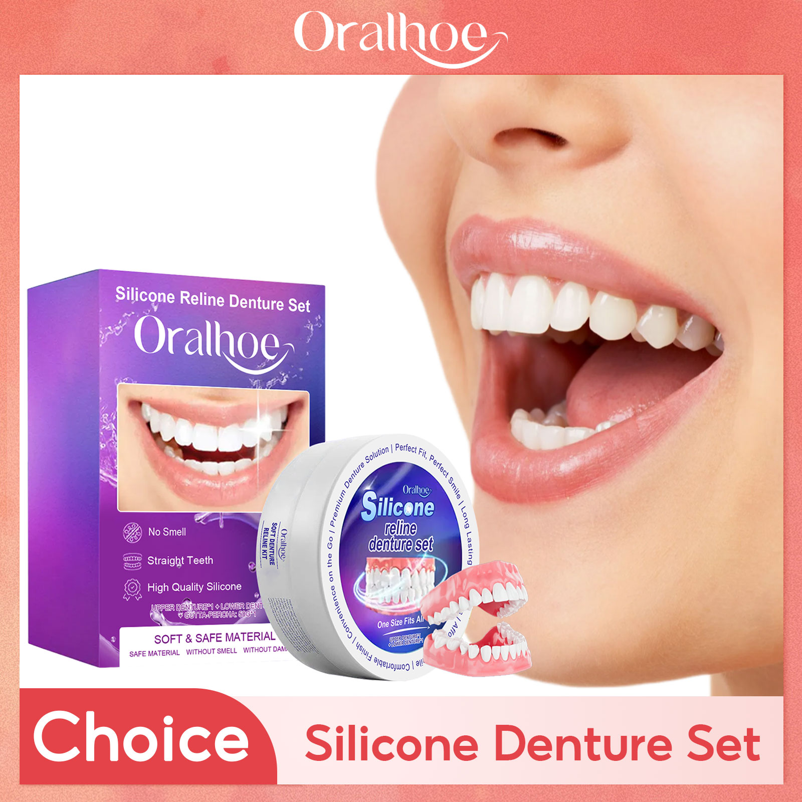Oralhoe-Juego de dentadura postiza de silicona, ortodoncia temporal, diente falso, carillas superiores e inferiores, blanqueamiento dental, soportes de simulación