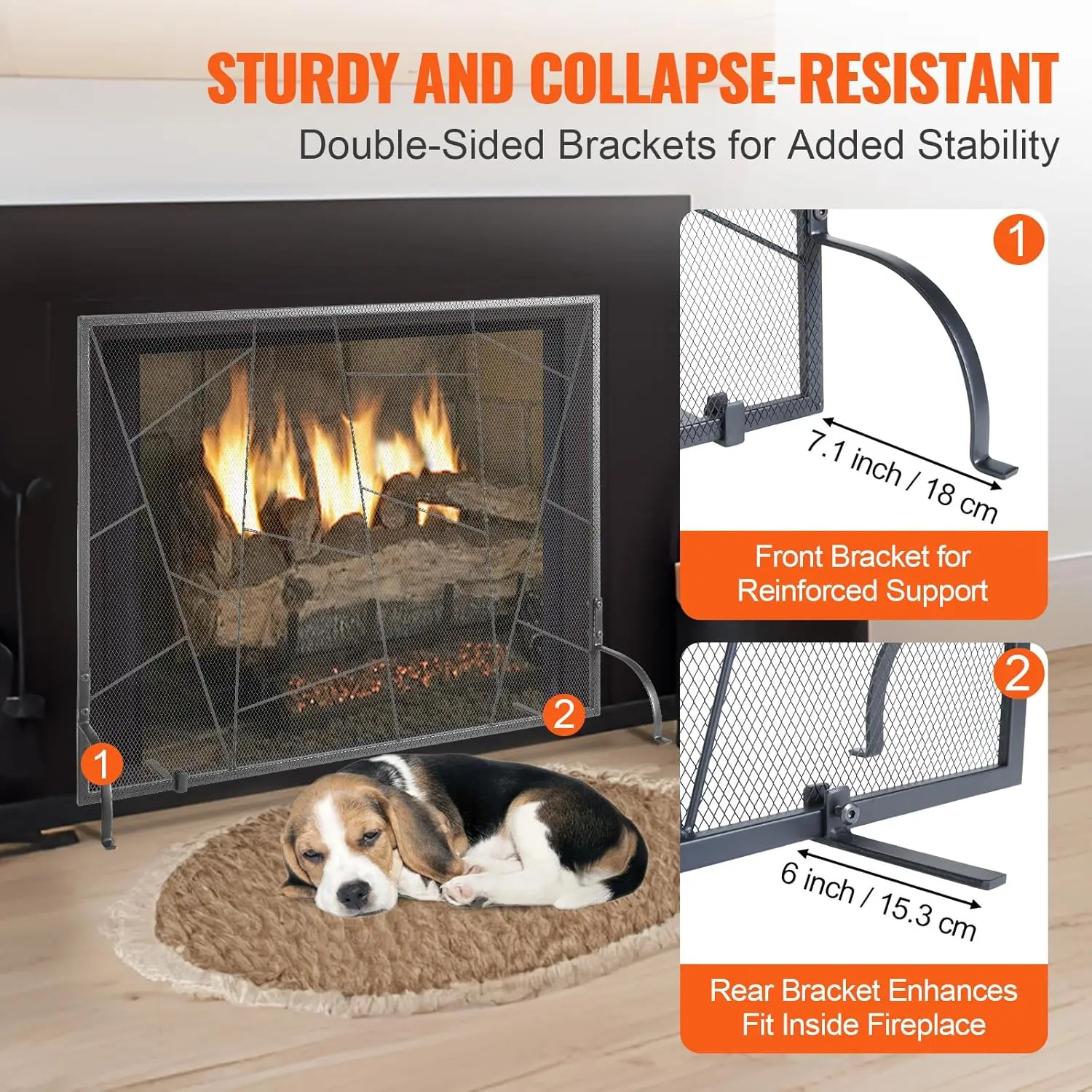 Fireplace Screen Single Panel, Sturdy Iron Mesh Fireplace Screen, 35.6"(L) x28.4(H) Spark Guard Cover