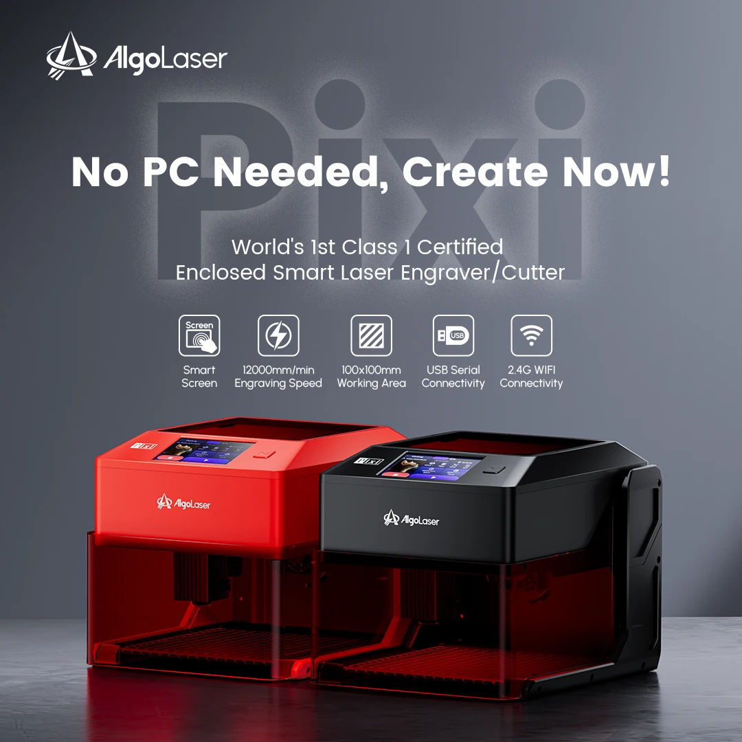 Grabador láser AlgoLaser PIXI, seguro inteligente, Simple con altura ajustable, cubierta completamente cerrada, cortador de grabado portátil de escritorio Diy