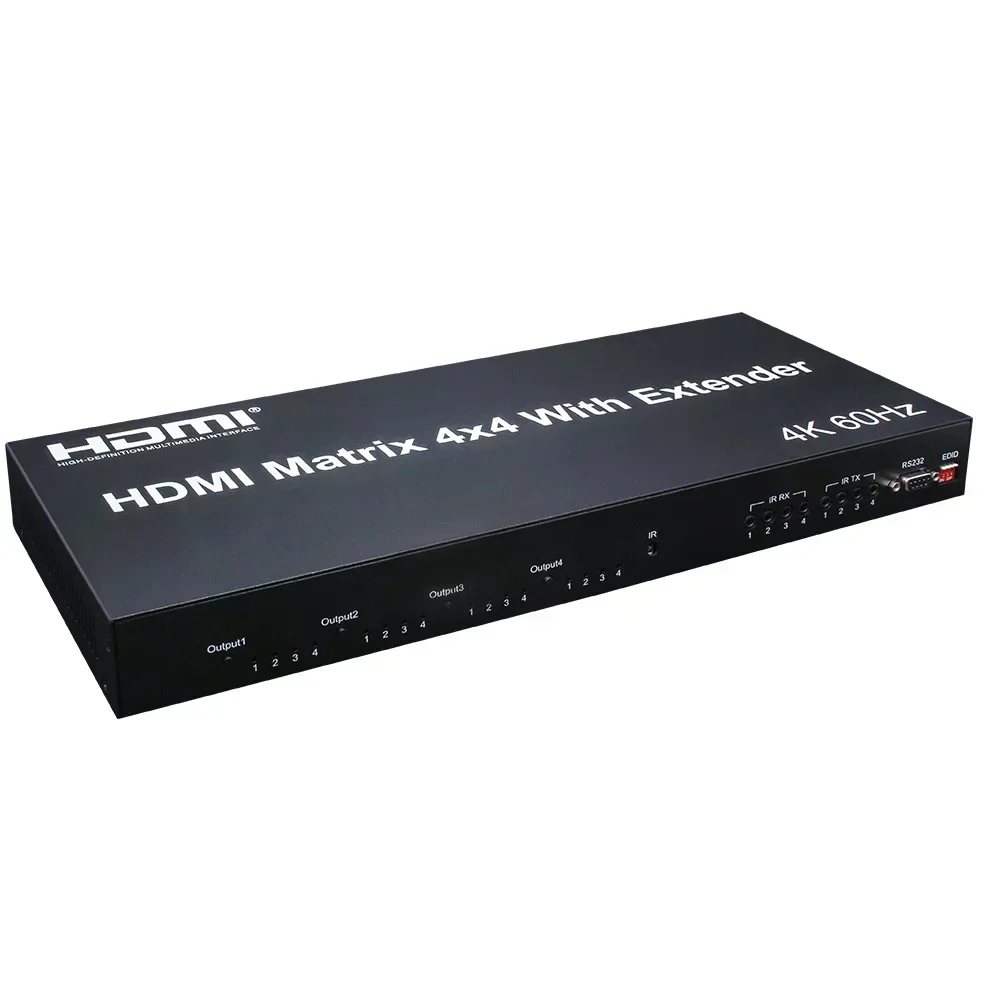 Matriz HDMI 4K 60Hz 4x4 con extensor a través de Cable Ethernet Cat5e Cat6 Rj45 divisor de interruptor de vídeo 60m 120m receptor Rj45 opcional