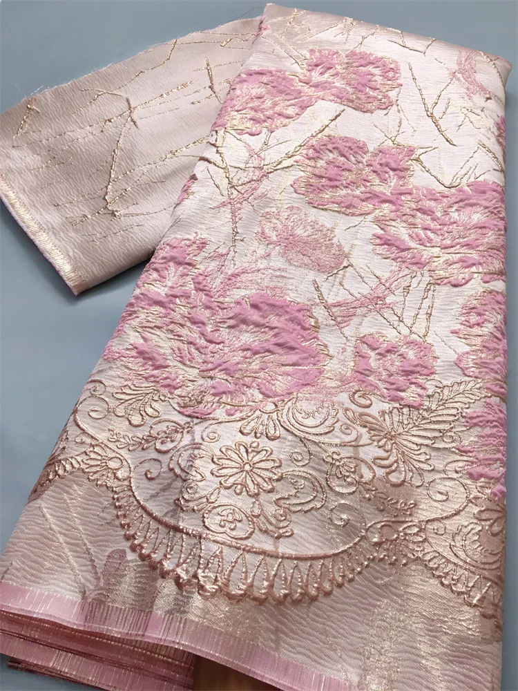 Afrikanischer Jacquard vergoldeter Spitzens toff Hochwertiger 2,5 Brokat-Spitzens toff nigerian isches Nähen für Luxus-Party kleider, Yards3982