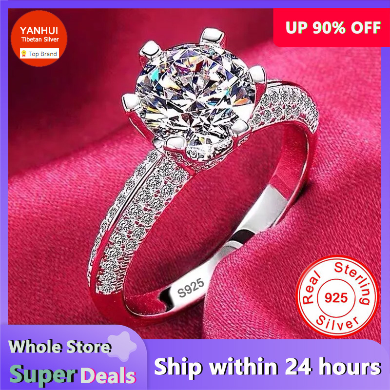 พร้อมใบรับรองหรูหราแหวนเงิน 925 คุณภาพสูงZircon Diamantงานแต่งงานแหวนหมั้นแหวนของขวัญเครื่องประดับสําหรับผู้หญิง