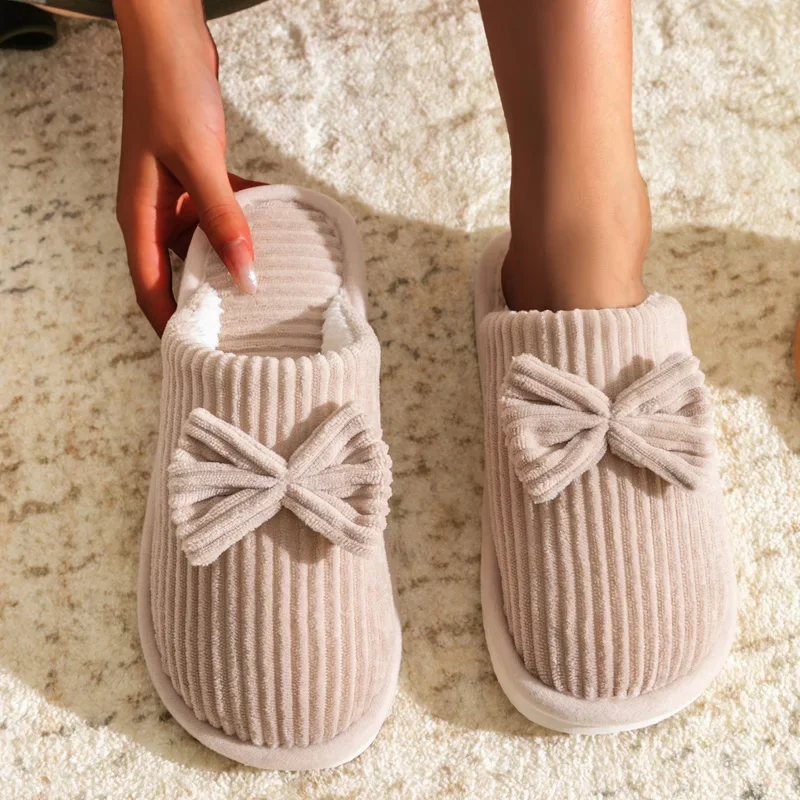 Pantoufles à nœud pour femmes, légères, confortables et douces, pantoufles chaudes pour la maison, automne/hiver