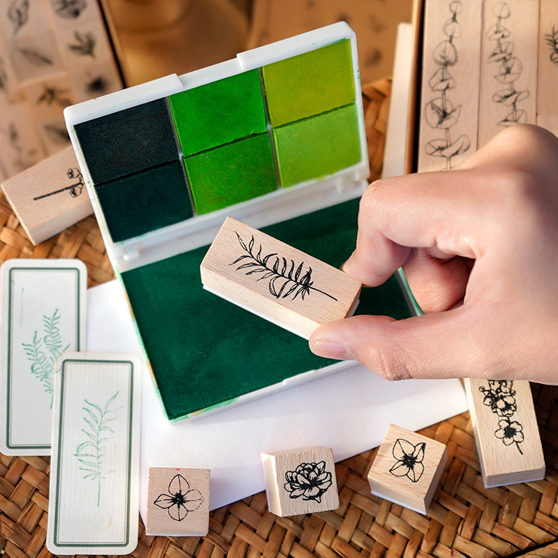 Yoofun 30 ピース/セット天然植物葉花木製スタンプセットコラージュジャンクジャーナルスクラップブッキングカード作成標準スタンプ
