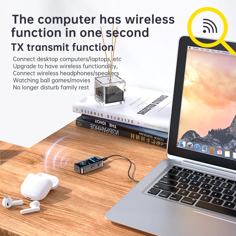 4 in 1 Bluetooth 5.4 Audio-ontvanger Zender 3,5 MM AUX TF-kaart Stereo Muziek LED-display Draadloze adapter met microfoon voor auto TV