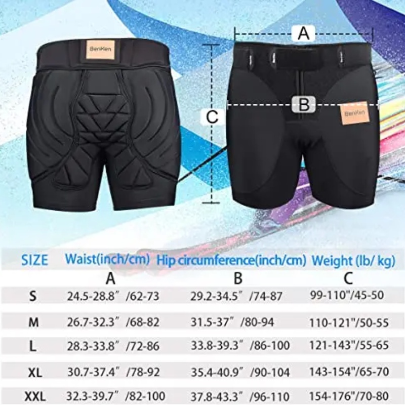 Butt Pads Snowboarding Impact Shorts Premium Shorts Hip Protector for Men Women Protective Tailbone Padded Skating Ski